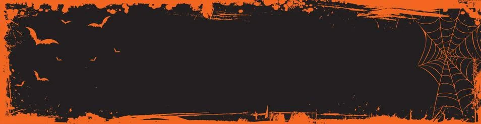 Vector Halloween web banner billboard size template background with bats, spi Stock Illustration