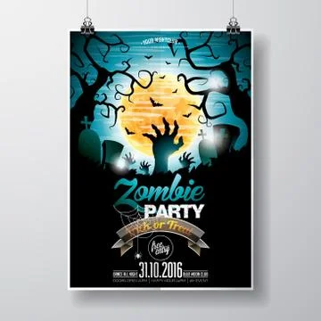 Vector Halloween Zombie Party Flyer Design 库存插图