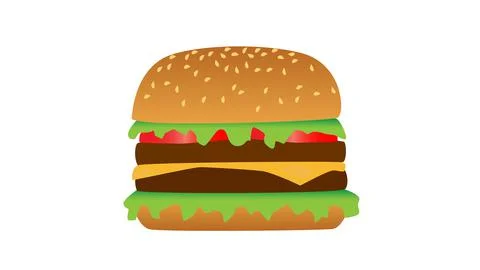 Vector hamburger icon. Cheeseburger with Lettuce Tomato Onion Cheese Beef  Stock Illustration