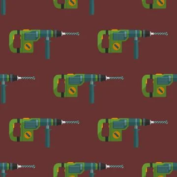 Vector hammer drill seamless pattern. Stock Illustration
