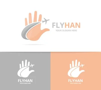 Vector of hand and plane logo combination. Arm and travel symbol or icon. Unique Stock Illustration