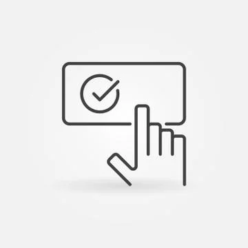 Vector hand on button with checkmark outline icon Stock Illustration
