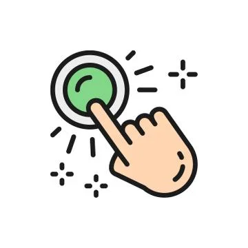 Vector hand click, button press, finger touch, pointer flat color line icon. Illustrazione stock