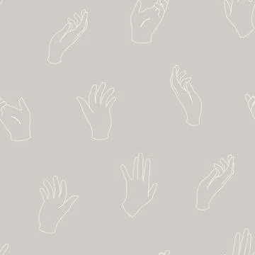 Vector Hand Delicate Lineart On Beige seamless pattern background. Perfect for Stock Illustration