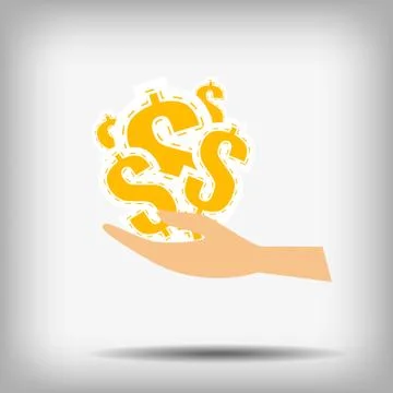 Vector : Hand with dollars symbol on gray background Stock Illustration