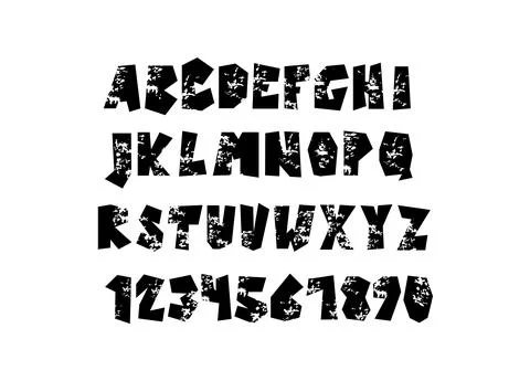 Vector hand draw alphabet font of grunge letters and numbers isolated on white Stock Illustration