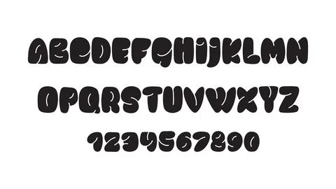 Vector hand draw bold alphabet font of cute letters and numbers isolated on Stock Illustration