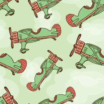 Vector hand draw cartoon airplane seamless. Eps10 Stock Illustration