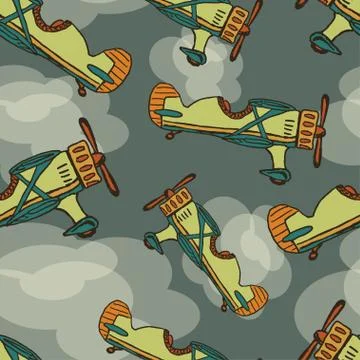 Vector hand draw cartoon airplane seamless. Eps10 Stock Illustration