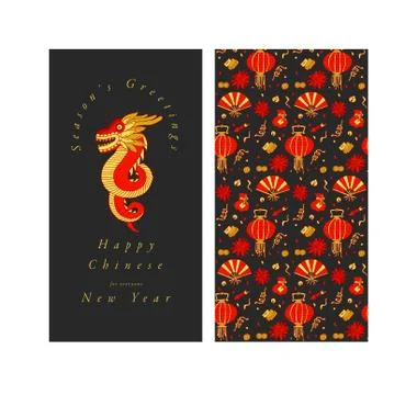 Vector hand draw design for Chinese New Year greetings card colorful color Stock Illustration
