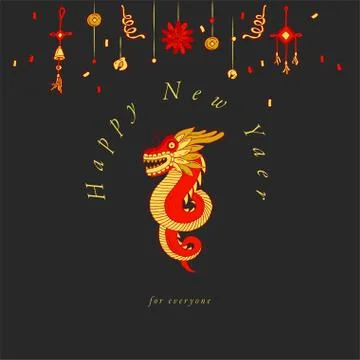 Vector hand draw design for Chinese New Year greetings card colorful color Stock Illustration