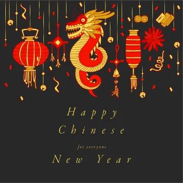 Vector hand draw design for Chinese New Year greetings card colorful color Stock Illustration