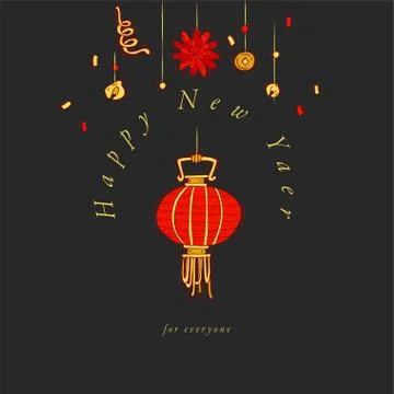 Vector hand draw design for Chinese New Year greetings card colorful color Stock Illustration