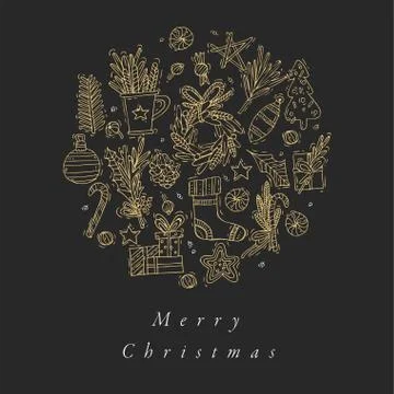 Vector hand draw design for Christmas greetings card golden color. Typography Stock Illustration