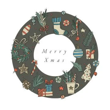 Vector hand draw design for Christmas greetings card colorful color. Typography Stock Illustration