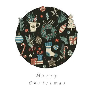 Vector hand draw design for Christmas greetings card colorful color. Typography Stock Illustration