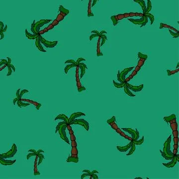 Vector hand draw palm trees on a beautiful background seamless pattern. Stock Illustration