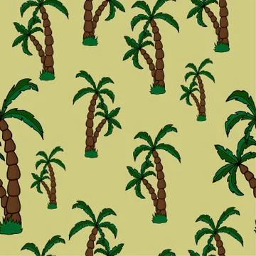 Vector hand draw palm trees on a beautiful background seamless pattern. Stock Illustration