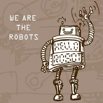 Vector hand draw robot on retro background. Eps10 Stock Illustration