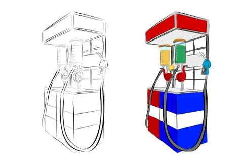 Vector Hand Draw Sketch, Indonesia Mini Gas Station or usually Called Pertami Stock Illustration