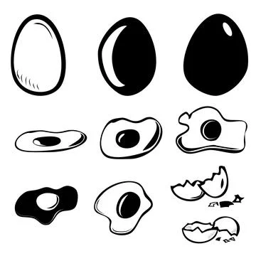 Vector hand draw sketch set of raw and sunny side up chicken egg Stock Illustration
