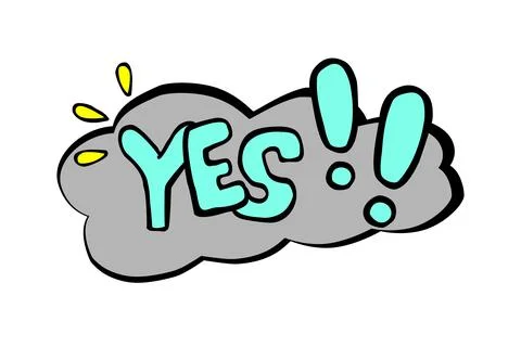 Vector Hand Draw Sketch Yes with Exclamation sign, Red and Yellow Isolated on Stock Illustration