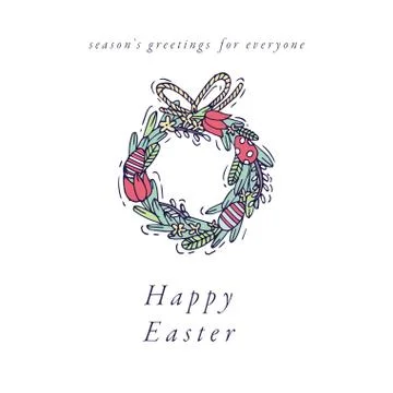 Vector hand draw wreath design for Easter greetings card colorful color Stock Illustration