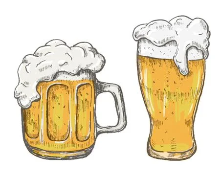Vector hand drawing beer mug in white background Stock Illustration