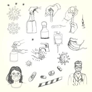 Vector hand drawing Illustration coronavirus Stock Illustration