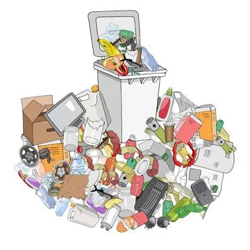 Vector hand drawing illustration of Trash can. Stock Illustration