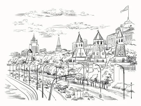 Vector hand drawing Moscow, part 2 Illustrazione stock