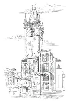 Vector hand drawing Prague, part 6 Stock Illustration
