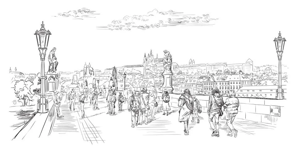 Vector hand drawing Prague, part 7 Stock Illustration