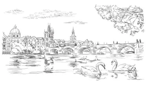 Vector hand drawing Prague, part 8 Stock Illustration