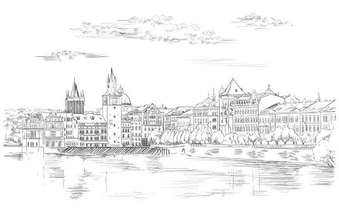 Vector hand drawing Prague, part 9 2 Stock Illustration