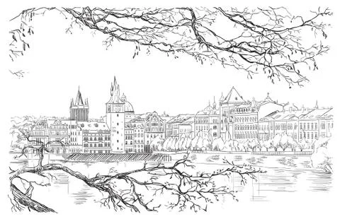 Vector hand drawing Prague, part 9 Stock Illustration