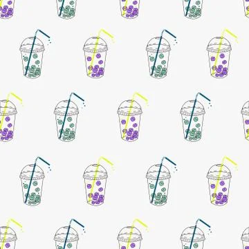 Vector hand drawing take-out drink illustration seamless pattern Stock Illustration