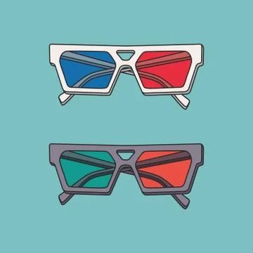 Vector hand-drawn 3d glasses isolated on green background Stock Illustration