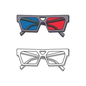 Vector hand-drawn 3d glasses isolated on white background Stock Illustration