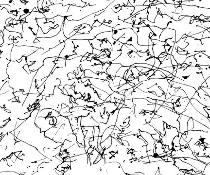 Vector hand drawn abstract black and white pattern. Grunge dots and squiggly Stock Illustration