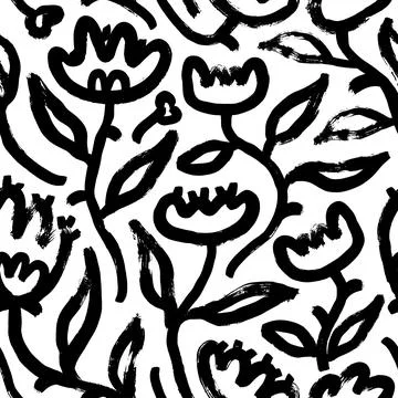 Vector hand drawn abstract floral seamless pattern Stock Illustration