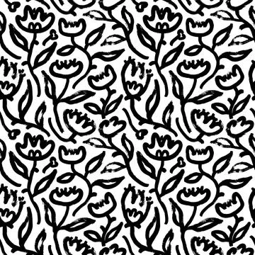 Vector hand drawn abstract floral seamless pattern Illustrazione stock