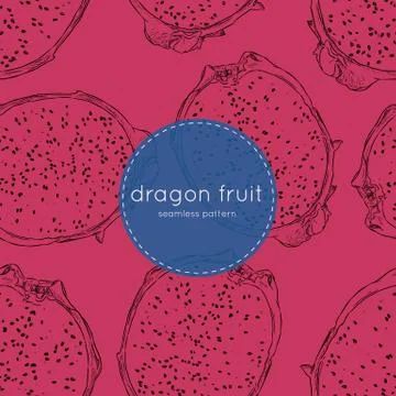 Vector hand drawn abstract tropical pattern of exotic fruit pitaya. Dragon fr Stock Illustration