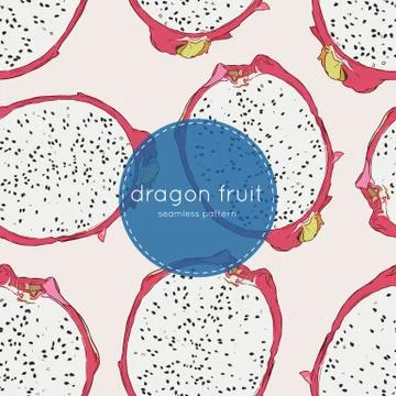 Vector hand drawn abstract tropical pattern of exotic fruit pitaya. Dragon fr Stock Illustration