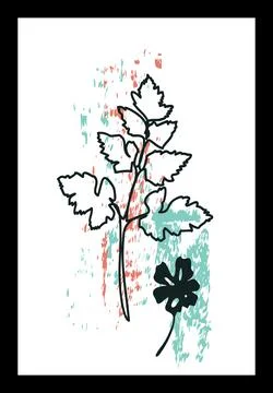 Vector hand drawn abstract wall art, minimalistic boho ink painting style Stock Illustration