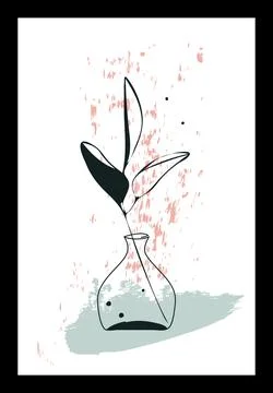 Vector hand drawn abstract wall art, minimalistic boho ink painting style Stock Illustration