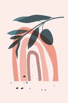 Vector hand drawn abstract wall art, minimalistic boho ink painting style Stock-Illustration