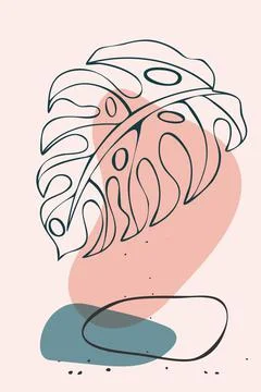 Vector hand drawn abstract wall art, botanical minimalistic boho ink painting Stock Illustration