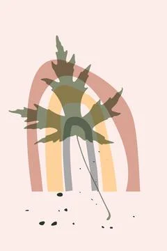 Vector hand drawn abstract wall art, minimalistic boho ink painting style Stock Illustration