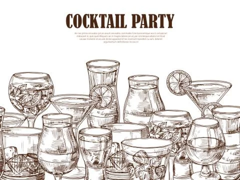 Vector hand drawn alcoholic drinks seamless background イラスト素材